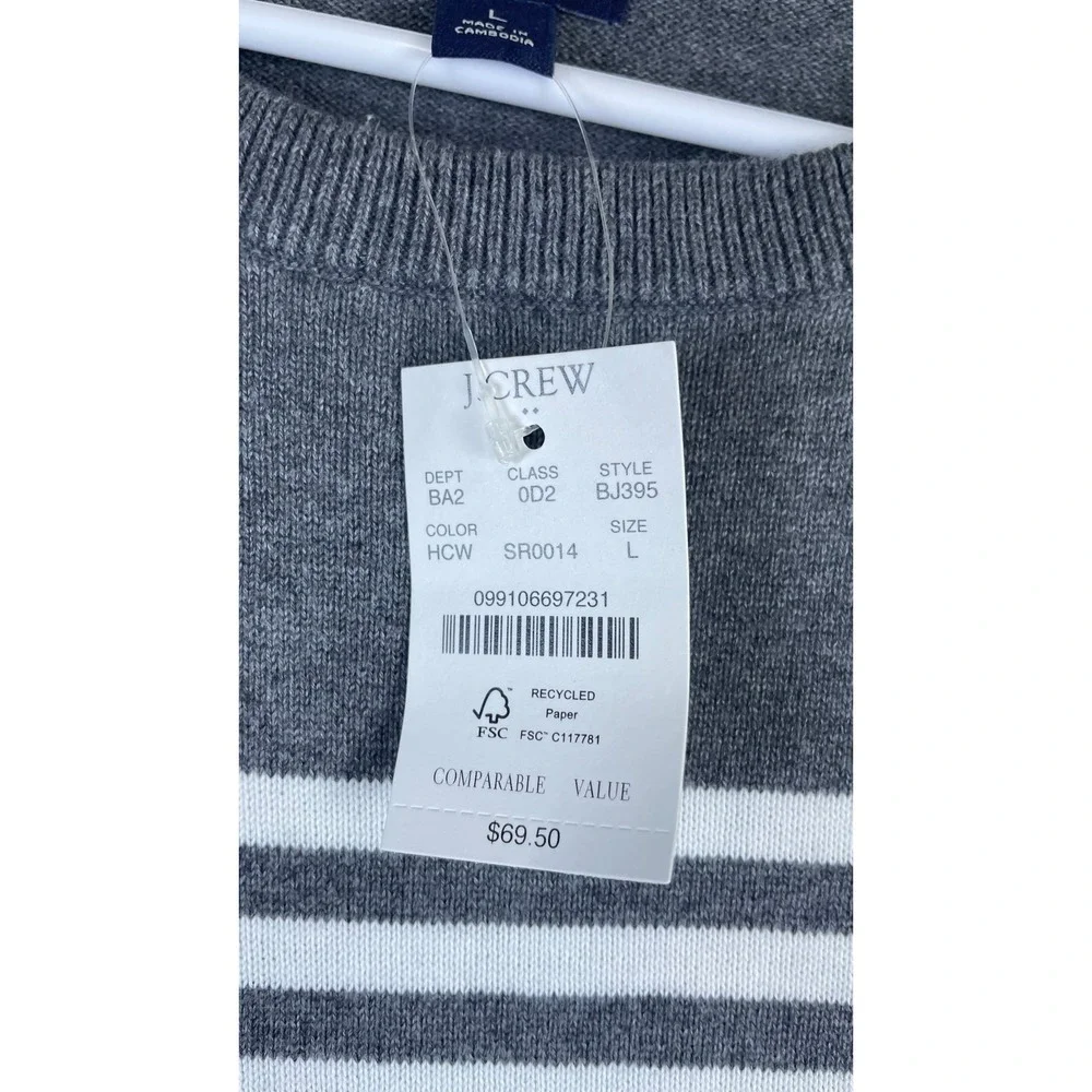 J.Crew Sweater Mens Large Gray NWT Striped Cotton Crewneck BJ395